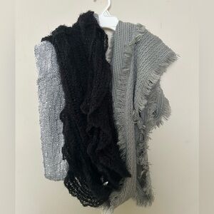 Lot of 3 Cozy Black and Gray infinity Knit Scarves